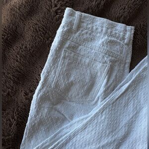 White Textured High-Waisted Straight Leg Pants